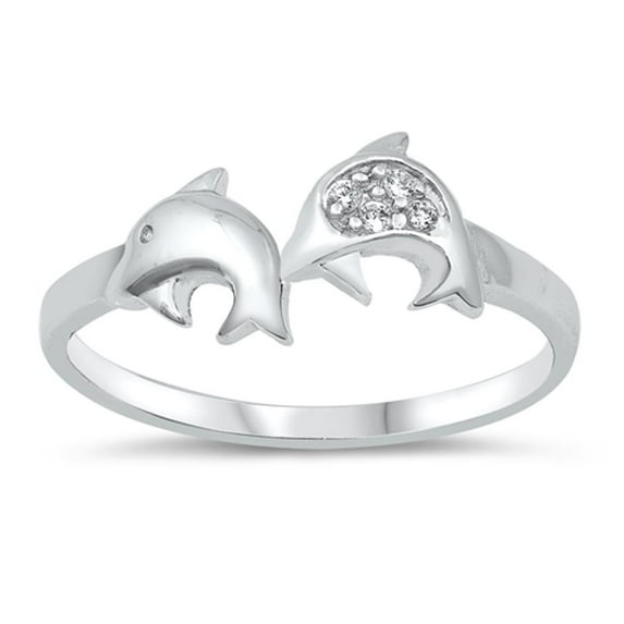 White Cubic Zirconia Friendship Dolphin Animal Ring 925 Sterling Silver Band Jewelry Female Size 5