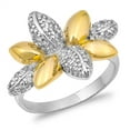 thumbnail image 1 of White Cubic Zirconia Gold-Tone Lotus Flower Ring Sterling Silver Band 925 Jewelry Female Male Size 8, 1 of 4
