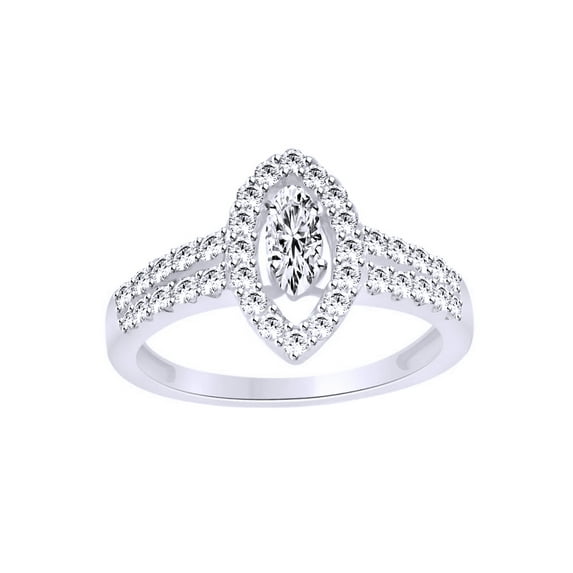 AFFY White Cubic Zirconia Halo Ring In 14k White Gold Over Sterling Silver (0.7 Cttw)