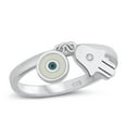 thumbnail image 1 of White Cubic Zirconia Hamsa & Evil Eye Charm Ring .925 Sterling Silver Band Jewelry Female Size 9, 1 of 4