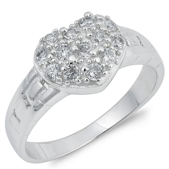 White Cubic Zirconia Heart Cluster Promise Ring 925 Sterling Silver Band Jewelry Female Male Size 6