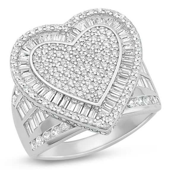 White Cubic Zirconia Heart Cocktail Ring .925 Sterling Silver Band Jewelry Female Male Unisex Size 8