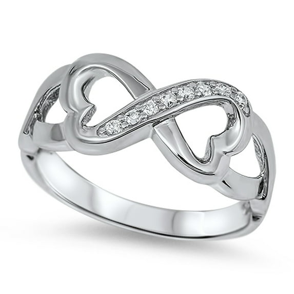 White Cubic Zirconia Heart Infinity Love Ring .925 Sterling Silver Band Jewelry Female Male Size 9