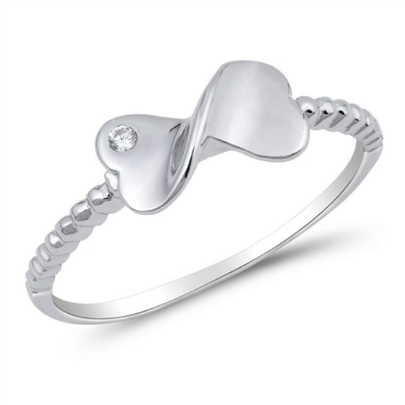 White Cubic Zirconia Heart Infinity Ring .925 Sterling Silver Band Jewelry Female Male Unisex Size 8