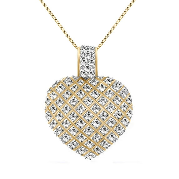 AFFY White Cubic Zirconia Heart Pendant Necklace in 14k Yellow Gold Over Sterling Silver