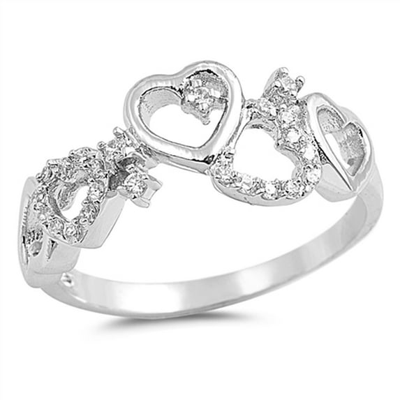 White Cubic Zirconia Heart Promise Love Ring .925 Sterling Silver Band Jewelry Female Male Size 6