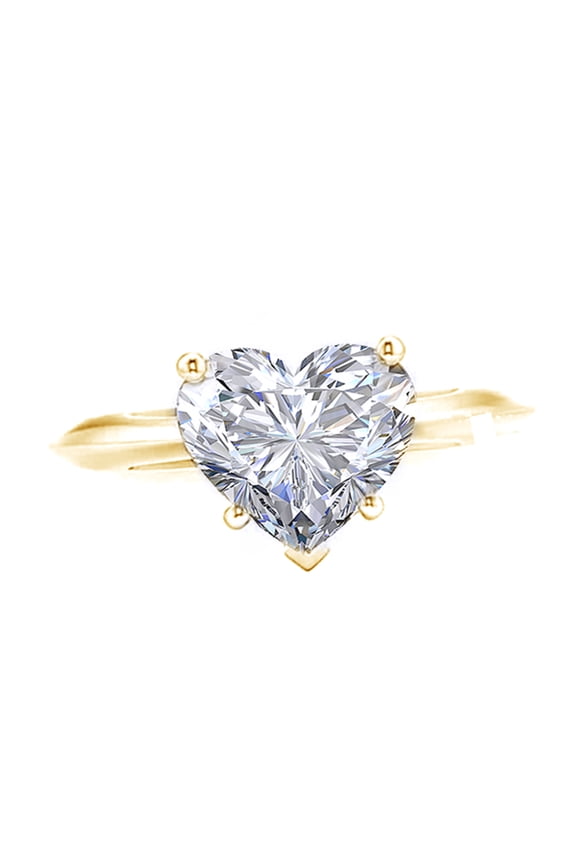 White Cubic Zirconia Heart Shape Ring In 14k Yellow Gold Over Sterling Silver