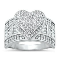 White Cubic Zirconia Heart Wholesale Ring .925 Sterling Silver Cocktail Band Jewelry Female Size 8