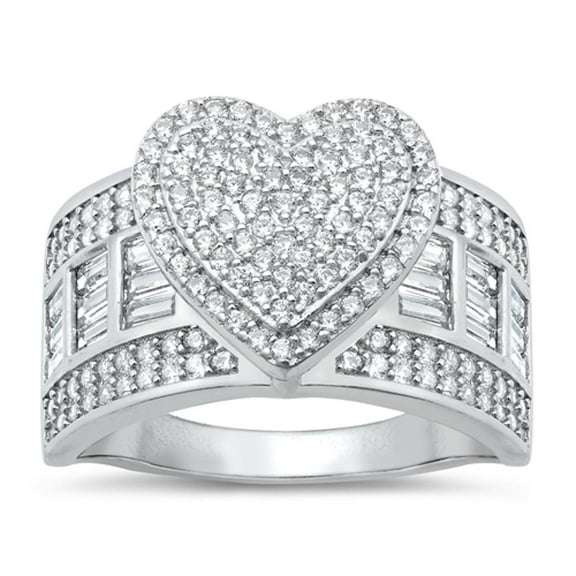 White Cubic Zirconia Heart Wholesale Ring .925 Sterling Silver Cocktail Band Jewelry Female Size 8