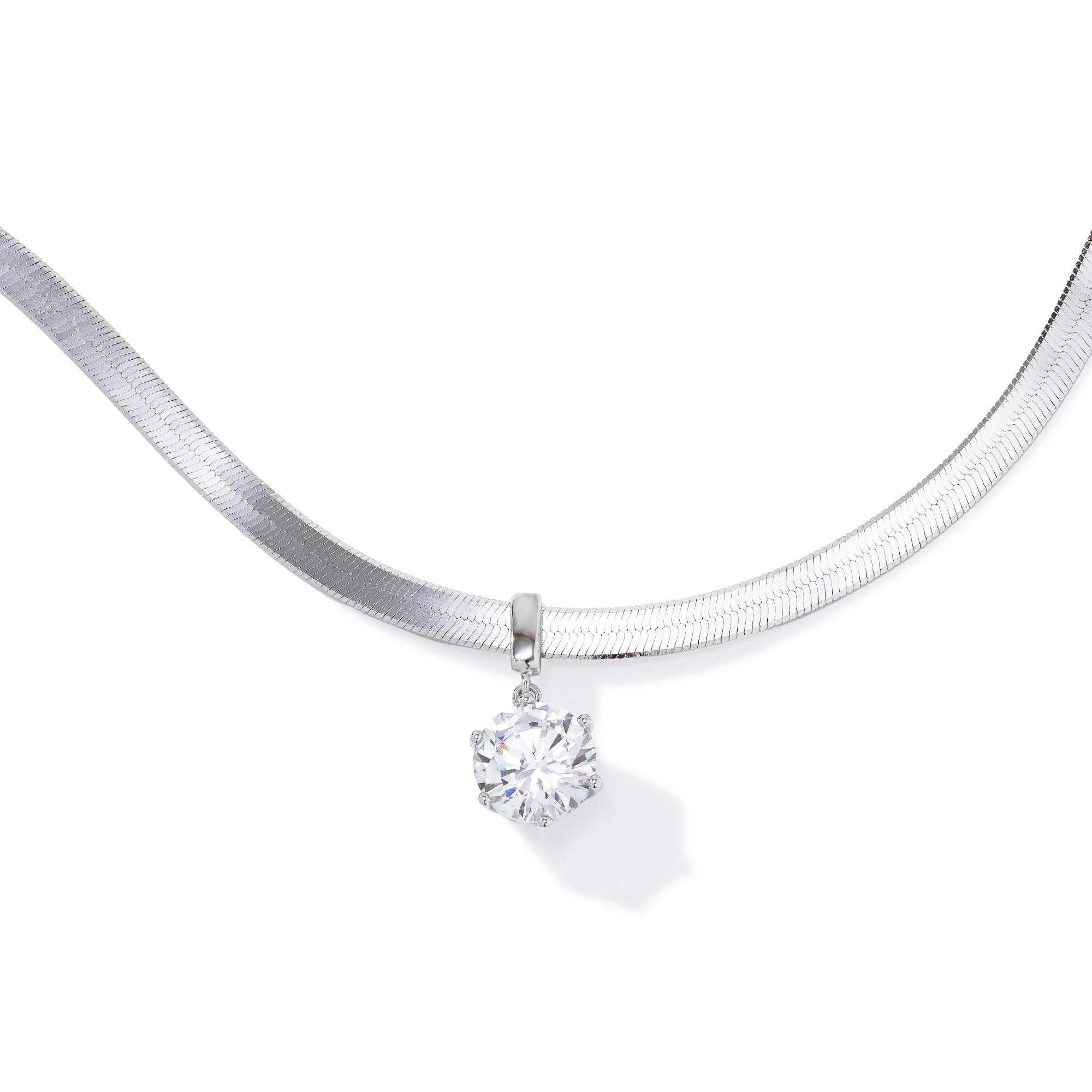 JTV White Cubic Zirconia Herringbone Chain Necklace, Platinum Over Sterling Silver, 2.97 ctw, 18 Inch
