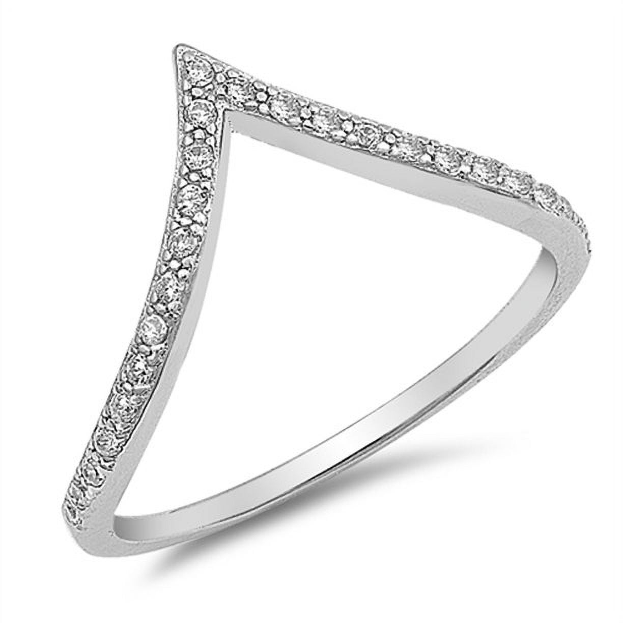 White Cubic Zirconia High Point V Shape Chevron Ring 925 Sterling ...