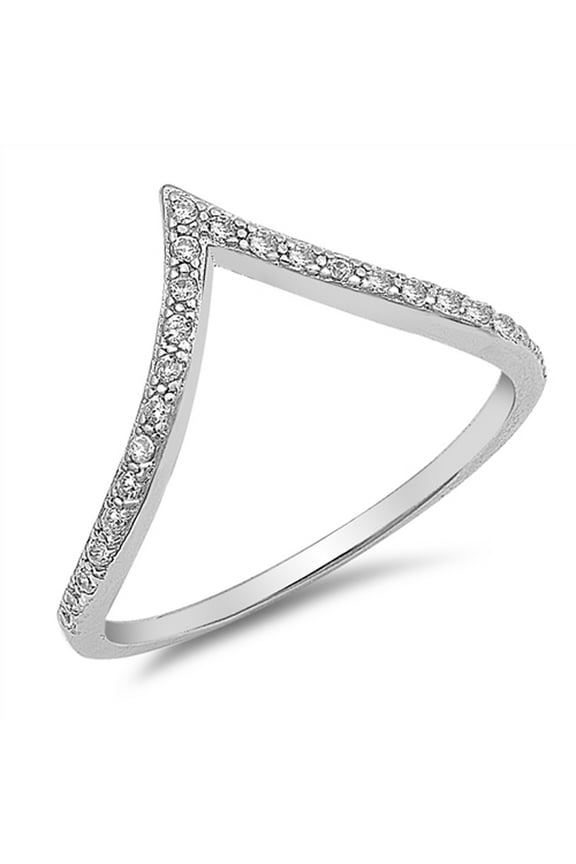 White Cubic Zirconia High Point V Shape Chevron Ring 925 Sterling Silver Band Jewelry Female Size 6