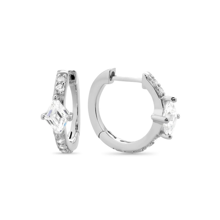 Diamond Shape CZ Huggie in Sterling Silver Diamond Shape CZ Huggie in Sterling Silver