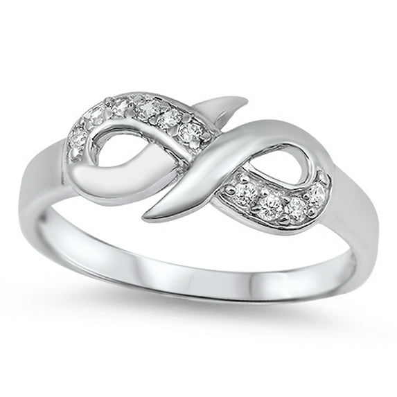 White Cubic Zirconia Infinity Criss Cross Ring .925 Sterling Silver Band Jewelry Female Male Size 6