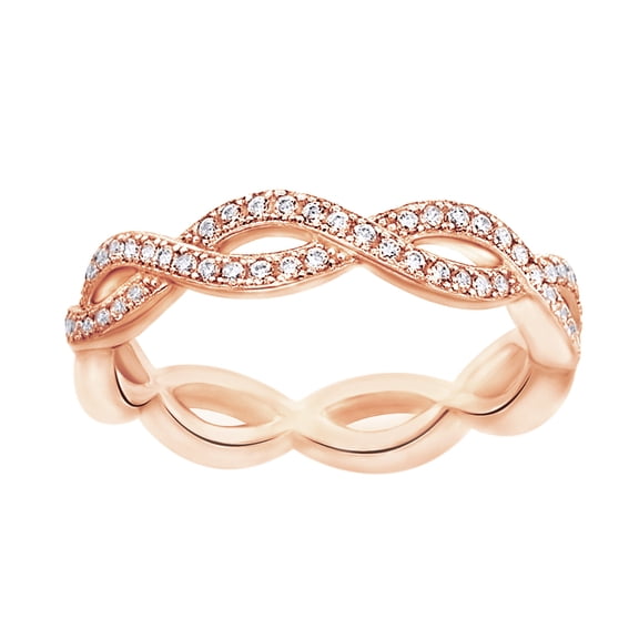AFFY White Cubic Zirconia Infinity Design Wedding Band Ring in 14k Rose Gold Over Sterling Silver