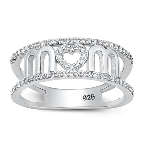 White Cubic Zirconia Love Mom Heart Ring .925 Sterling Silver Band Jewelry Female Male Unisex Size 6