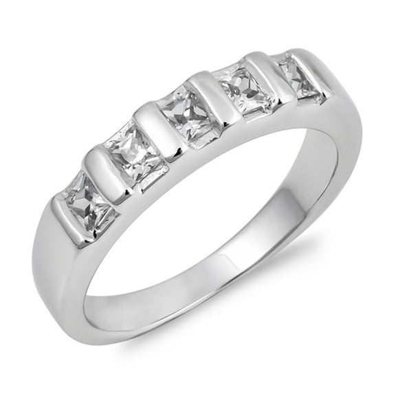 White Cubic Zirconia Men's Wedding Ring .925 Sterling Silver Band Jewelry Female Male Unisex Size 7