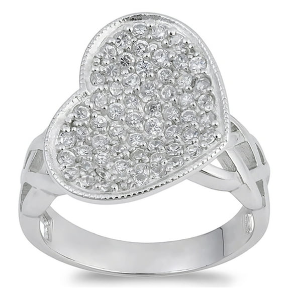 White Cubic Zirconia Micro Pave Heart Promise Ring Sterling Silver Band 925 Jewelry Female Size 7