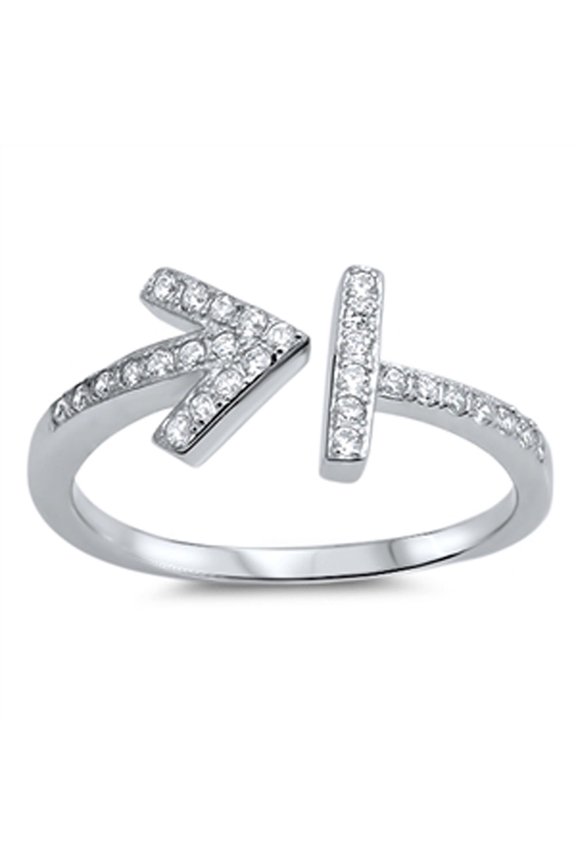White Cubic Zirconia Open Arrow Ring .925 Sterling Silver Band Jewelry Female Male Unisex Size 6