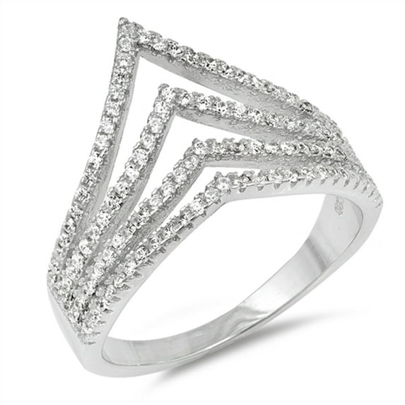 White Cubic Zirconia Open Chevron Pointed Wide Ring .925 Sterling Silver Band Jewelry Female Size 8