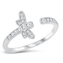 White Cubic Zirconia Open Dragonfly Ring .925 Sterling Silver Band Jewelry Female Male Unisex Size 4