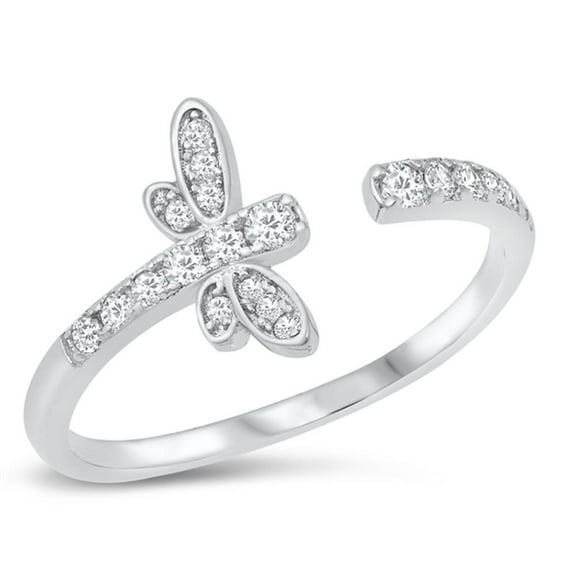 White Cubic Zirconia Open Dragonfly Ring .925 Sterling Silver Band Jewelry Female Male Unisex Size 4