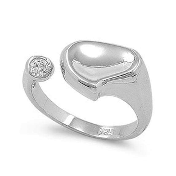 White Cubic Zirconia Open Heart Promise Ring .925 Sterling Silver Band Jewelry Female Male Size 7