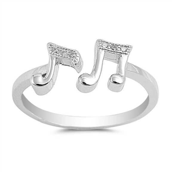 White Cubic Zirconia Open Music Note Ring .925 Sterling Silver Band Jewelry Female Male Size 4