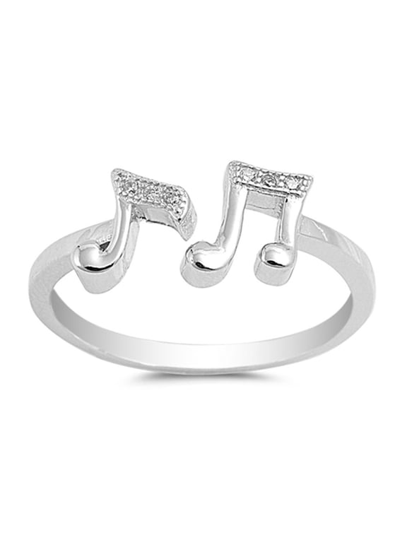 White Cubic Zirconia Open Music Note Ring .925 Sterling Silver Band Jewelry Female Male Size 5