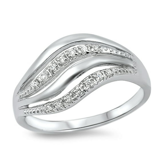 White Cubic Zirconia Open Wave Ring .925 Sterling Silver Band Jewelry Female Male Unisex Size 6