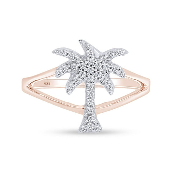 AFFY White Cubic Zirconia Palm Tree Shape Band Ring In 14k Rose Gold Over Sterling Silver