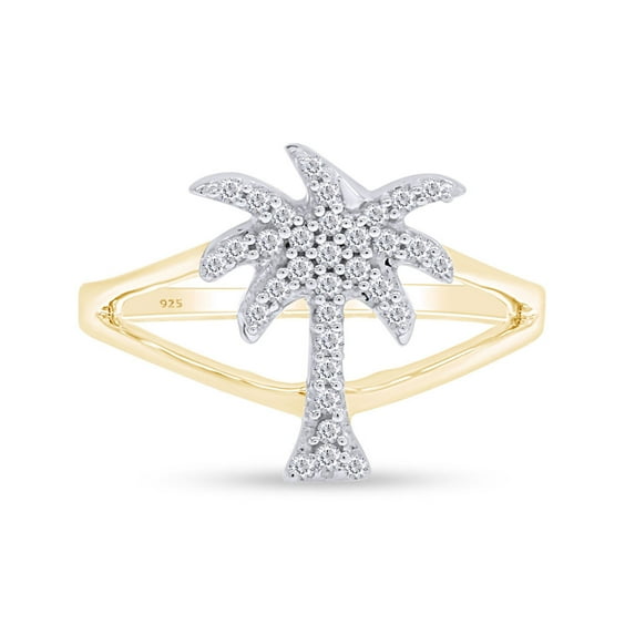 AFFY White Cubic Zirconia Palm Tree Shape Band Ring In 14k Yellow Gold Over Sterling Silver