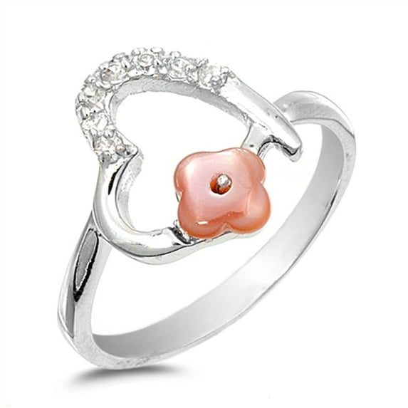 White Cubic Zirconia Pave Heart Flower Promise Ring .925 Sterling Silver Band Jewelry Female Size 7