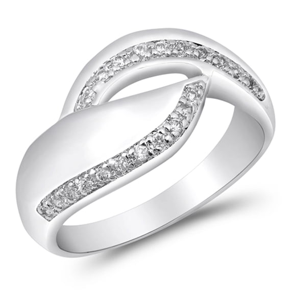 White Cubic Zirconia Pave Line Wave Knot Ring .925 Sterling Silver Band Jewelry Female Male Size 7