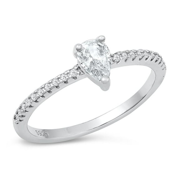 White Cubic Zirconia Pear Solitaire Ring .925 Sterling Silver Band Jewelry Female Male Unisex Size 6