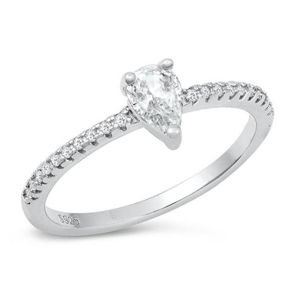 White Cubic Zirconia Pear Solitaire Ring .925 Sterling Silver Band Jewelry Female Male Unisex Size 9
