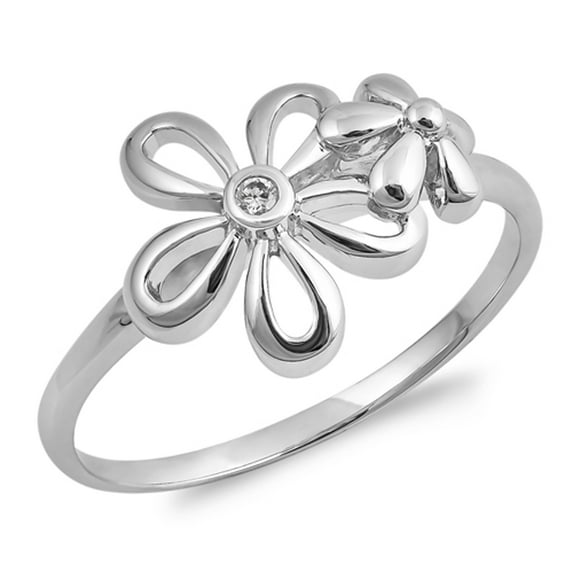 White Cubic Zirconia Plumeria Flower Friendship Ring 925 Sterling Silver Band Jewelry Female Size 9