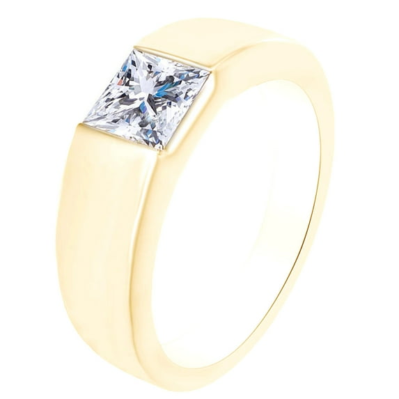 AFFY White Cubic Zirconia Princess Solitaire Engagement Band Ring 14k Yellow Gold Over Sterling Silver 0.15 Cttw