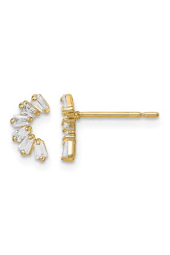 Cubic Zirconia Arch Button Earrings, 14K Yellow Gold Gemstone with Post & Push Back