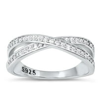 White Cubic Zirconia Ring .925 Sterling Silver Criss Cross Band Jewelry Female Male Unisex Size 7