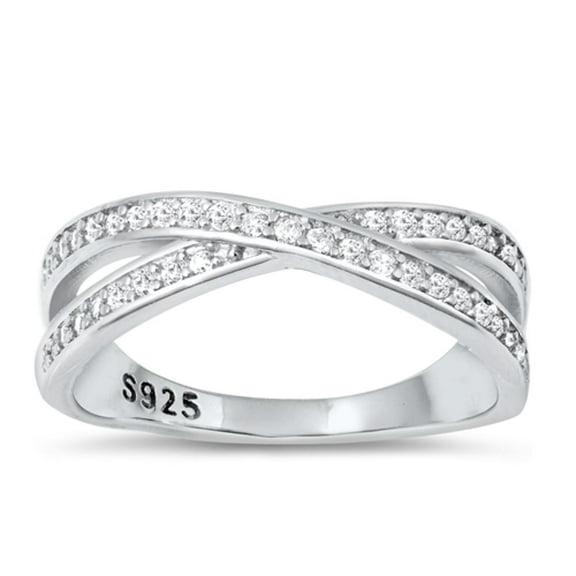 White Cubic Zirconia Ring .925 Sterling Silver Criss Cross Band Jewelry Female Male Unisex Size 8
