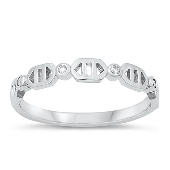White Cubic Zirconia Ring .925 Sterling Silver Geometric Engagement Band Jewelry Female Male Size 8