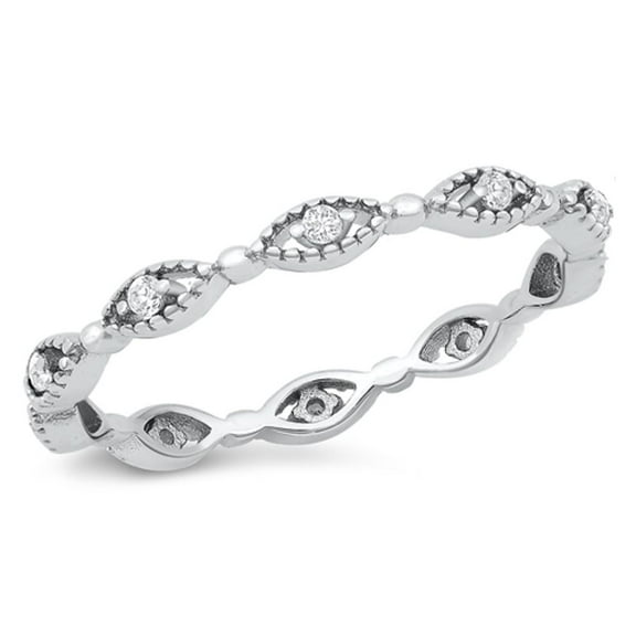 White Cubic Zirconia Ring Evil Eye .925 Sterling Silver Band Jewelry Female Male Unisex Size 5