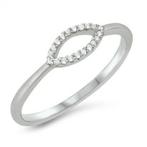 White Cubic Zirconia Ring Open Eye Shape .925 Sterling Silver Band Jewelry Female Male Unisex Size 4