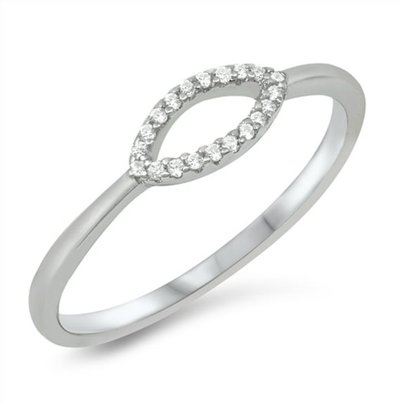 White Cubic Zirconia Ring Open Eye Shape .925 Sterling Silver Band Jewelry Female Male Unisex Size 4