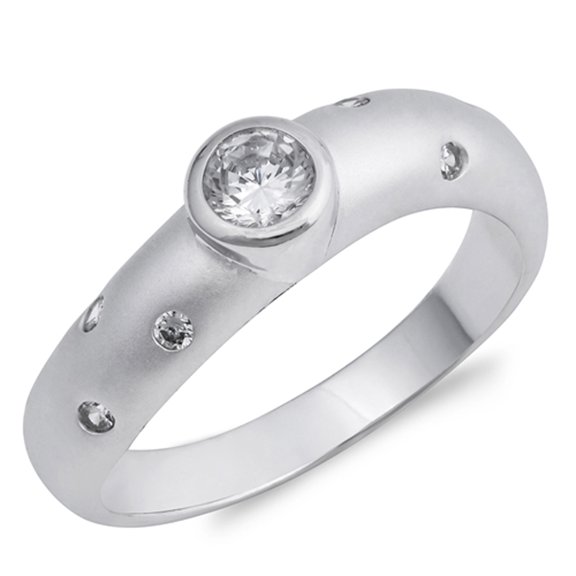 White Cubic Zirconia Round Bezel Solitaire Ring .925 Sterling Silver Band Jewelry Female Male Size 6
