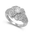thumbnail image 1 of White Cubic Zirconia Round Flower Clover Shiny Ring .925 Sterling Silver Band Jewelry Female Size 6, 1 of 4