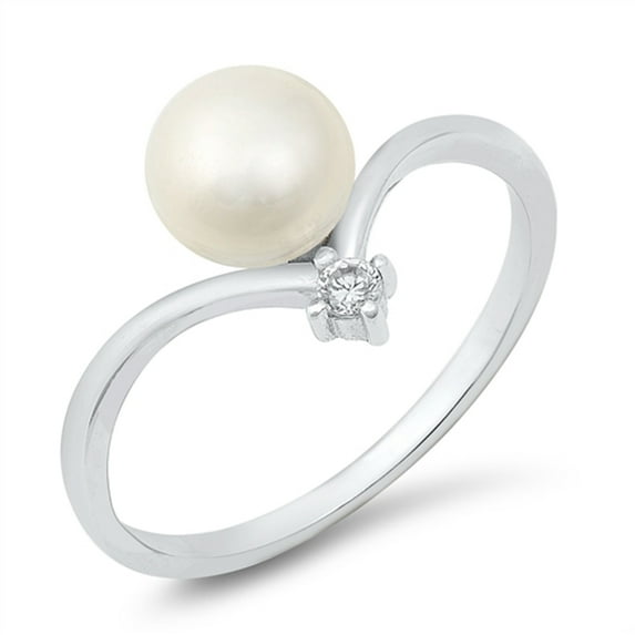 White Cubic Zirconia Simulated Pearl Promise Ring .925 Sterling Silver Band Jewelry Female Size 5