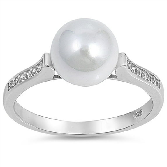 White Cubic Zirconia Simulated Pearl Ring 925 Sterling Silver Band Jewelry Female Male Unisex Size 6