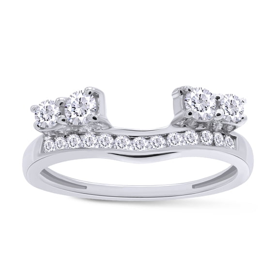 AFFY White Cubic Zirconia Solitaire Anniversary Wrap Enhancer Ring In 14k White Gold Over Sterling Silver